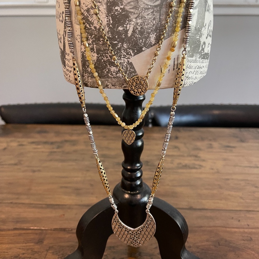 Lucky Brand 3 in 1 Silver Tone and Golden Beaded Necklace
